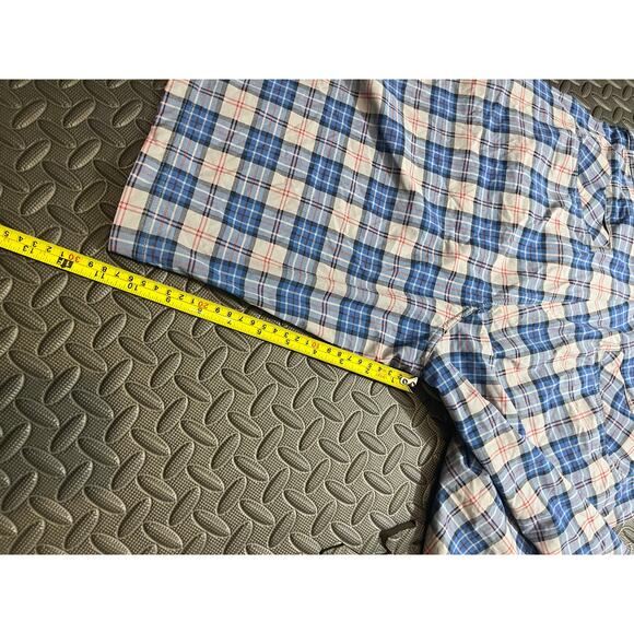 LULULEMON Mens Blue Checked Plaid Shorts workout Casual POCKETS 34 Medium Khaki - Picture 8 of 9